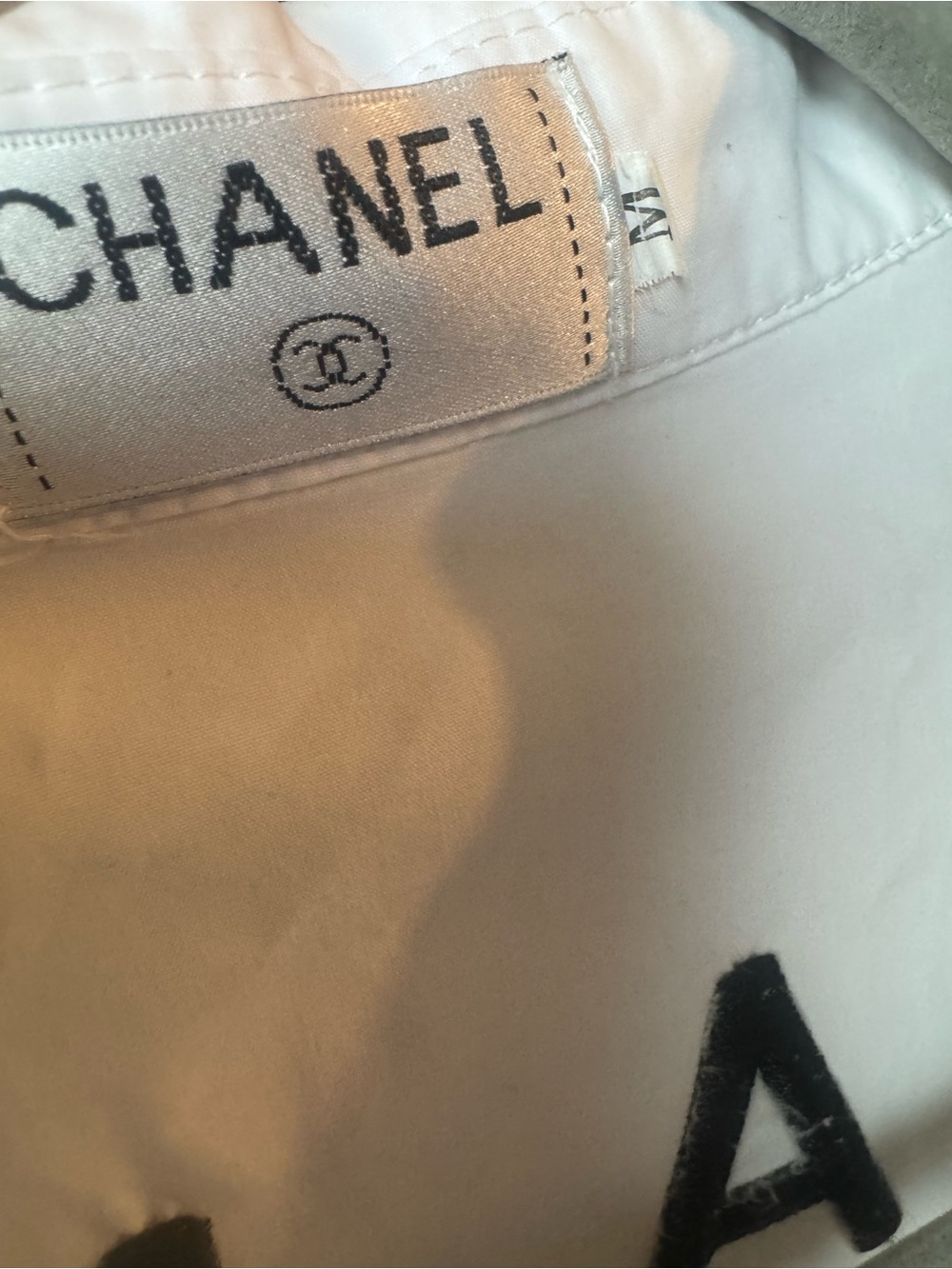 CHANEL White Button-Up Shirt with Black CC Pocket Logo - Picture 5 of 5